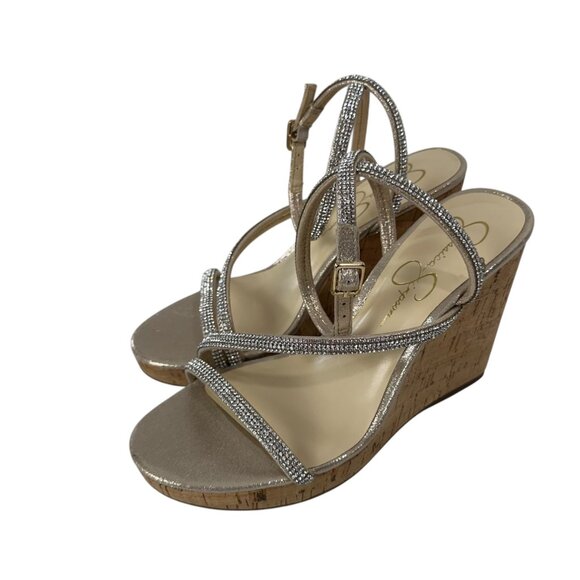 Jessica Simpson Tenley Womens Rhinestone Ankle Strap Platform Wedge Sandals 8M - Picture 4 of 12